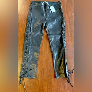 Frame Leather Black High Rise Lace-Up Pants